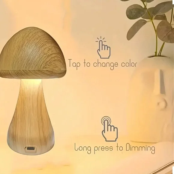 MUSHROOM LED Dimmable Nightlight Desk Light Table Lamp USB Rechargeable 3 Colors - Picture 11 of 14